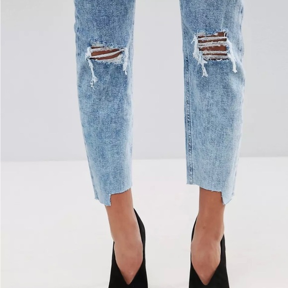 ASOS - Petite High Waist Slim Jeans w/ Asymmetrical Hem in Medium Blue (Size 28) - Picture 3 of 6
